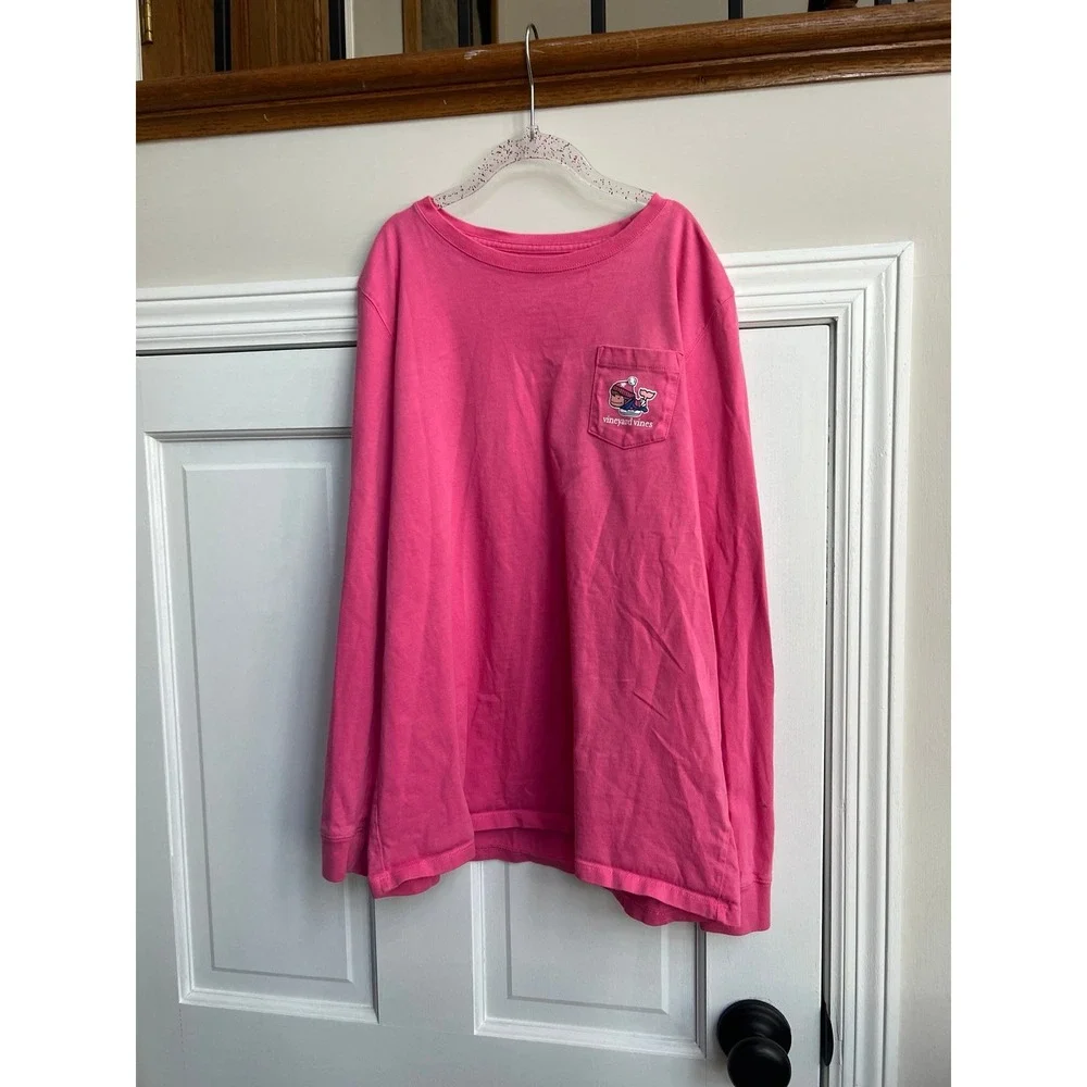 Vineyard vines Girls' Foil Skating Whale‎ Long-Sleeve Pocket Tee XL